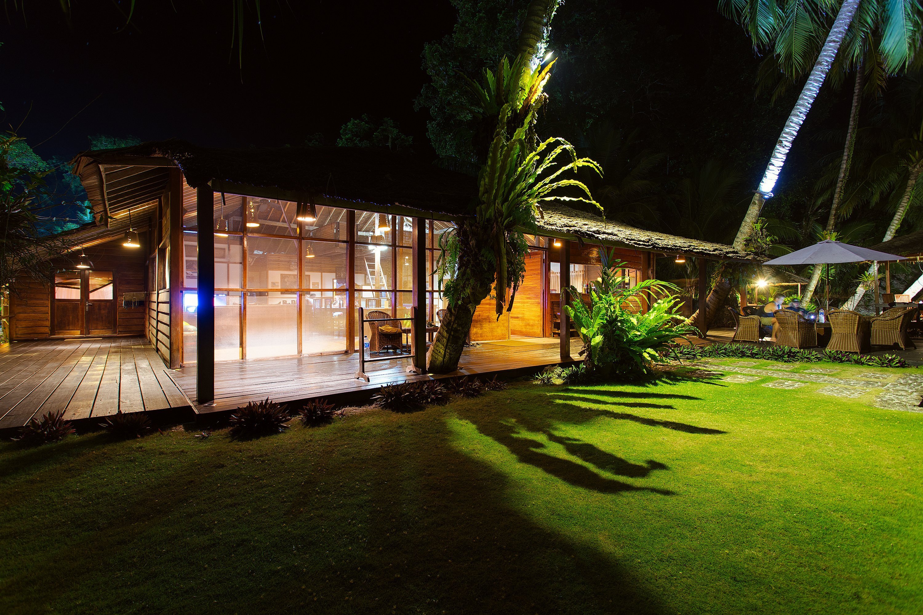 Telo Island Lodge at night